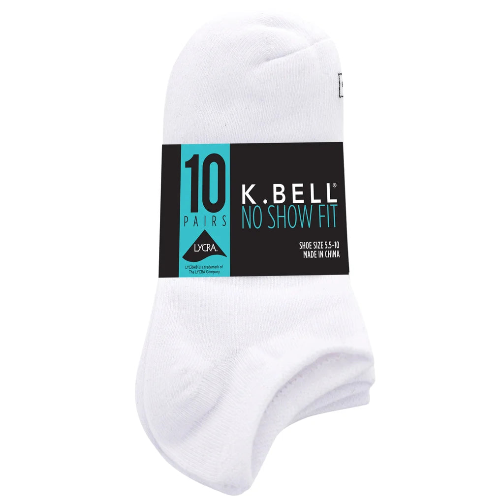 K Bell Women's No Show Sock - White (20-Pair)