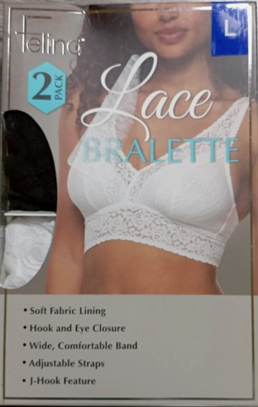 Felina Ladies Lace Bralette, Black/White (2-pack)
