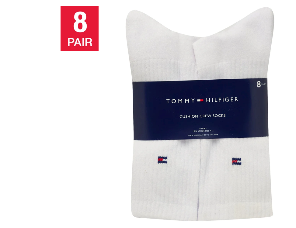 Tommy Hilfiger Men's Casual Crew Sock, White (8-Pair)