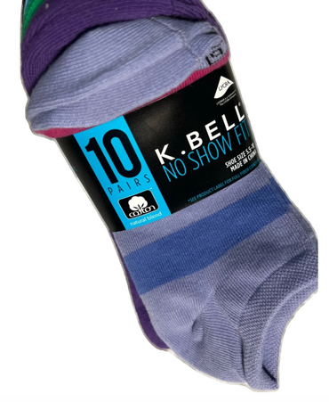 K. Bell Ladies' No Show Sock, Assorted Colors (10-Pair)