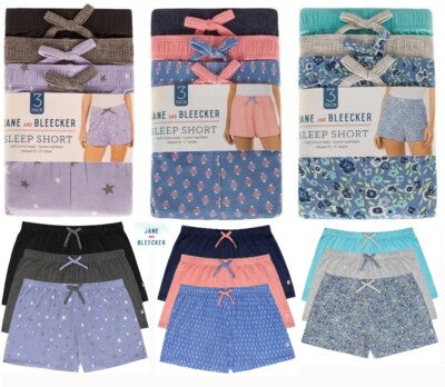 JANE & BLEECKER Ladies Sleep Short, GEO Blue (3 Pack)