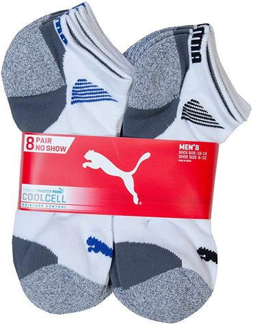 PUMA Mens No Show Socks, White (8-Pair) - oddros.shop