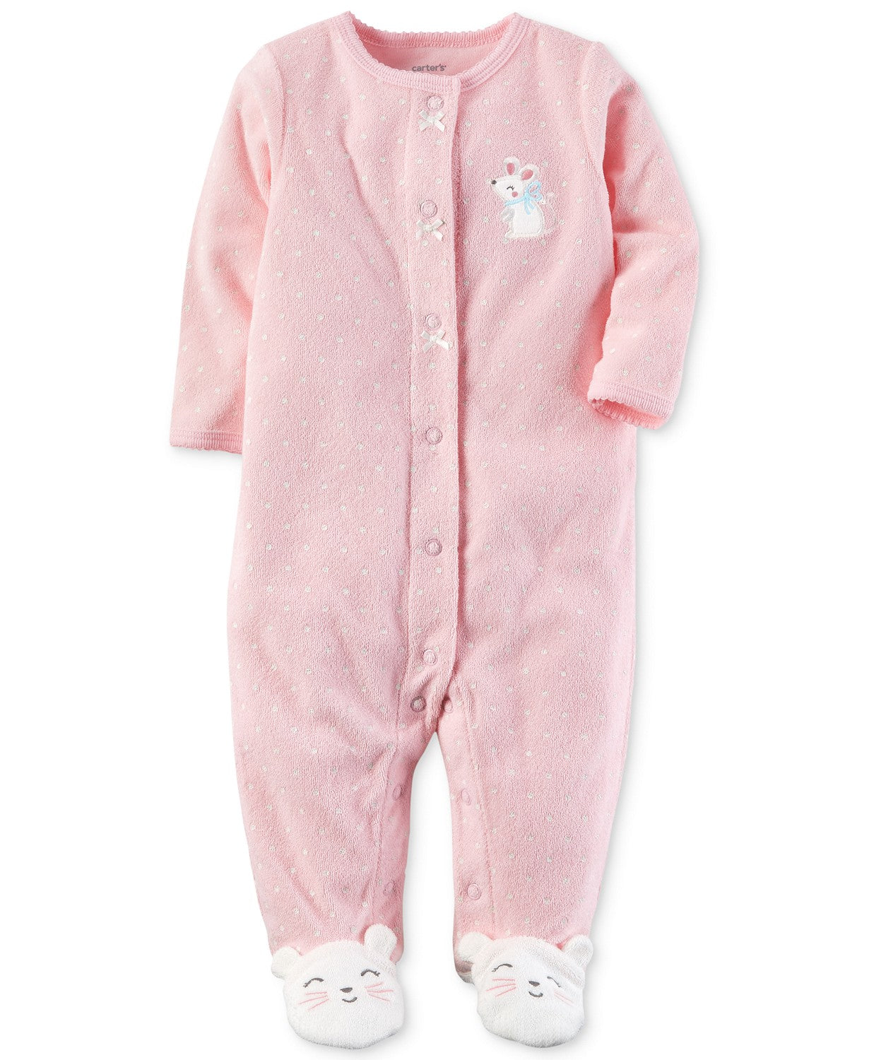 Carter's Baby Girls Dot-Print Terry Footed Coveralls One Piece - oddros.shop