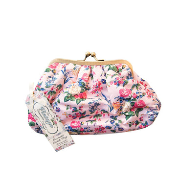 The Vintage Cosmetic Company Cosmetic Clutch Bag Pink Floral Satin - oddros.shop