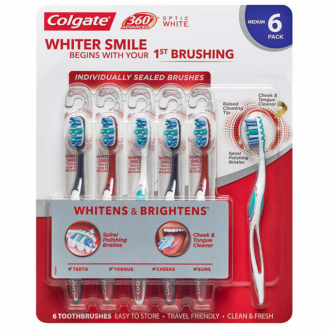 Colgate 360 Advanced Optic White Toothbrush, Medium (6-Pack) - oddros.shop
