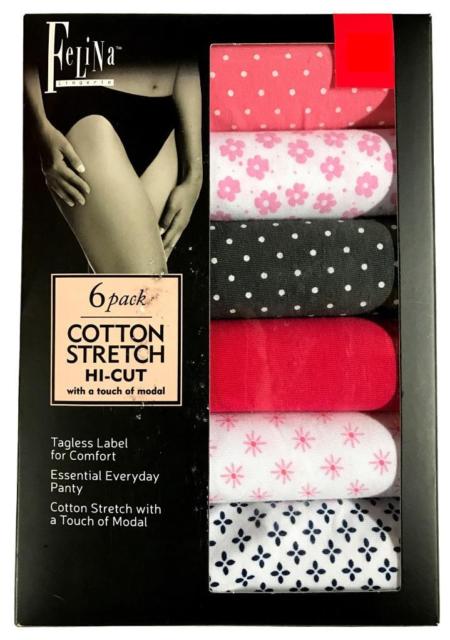 Felina Women's - Hi Cut Cotton Stretch Panties (6 Pack) - oddros.shop