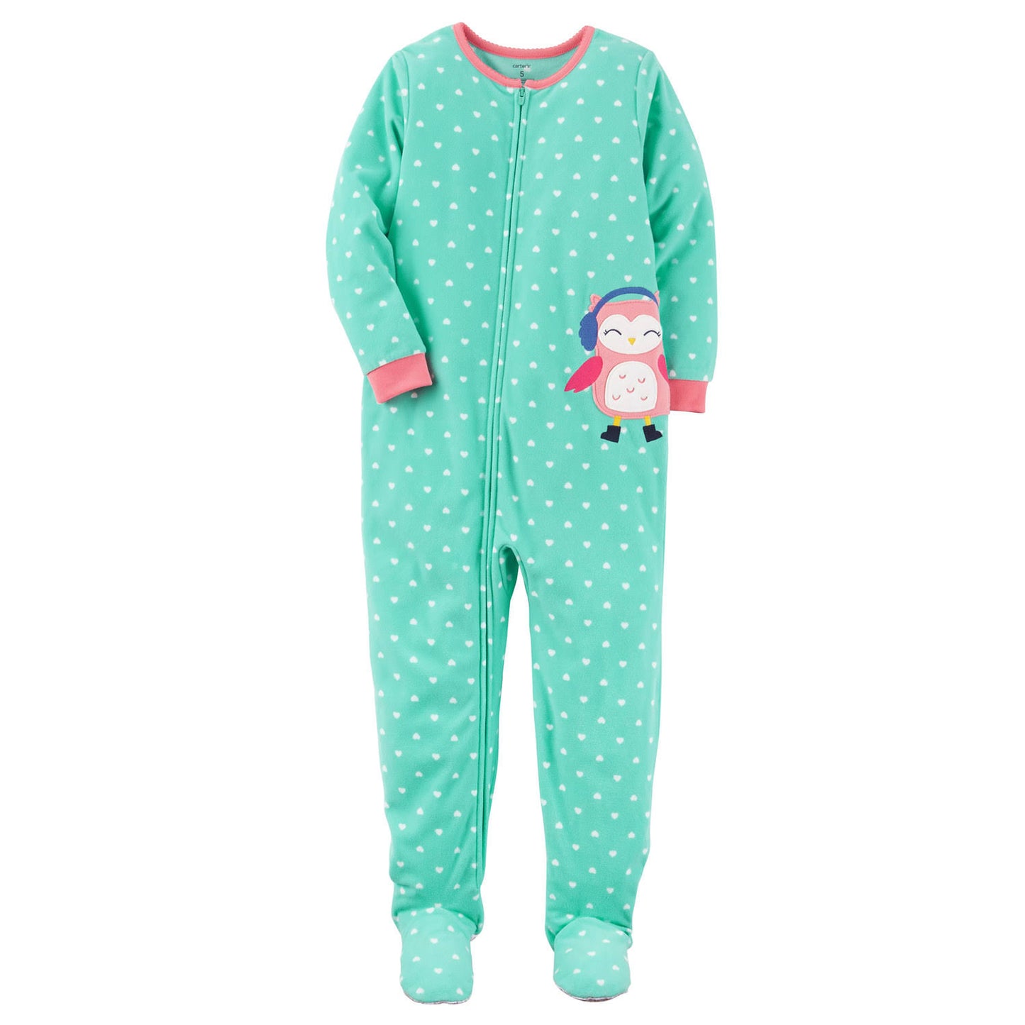 Carter's Heart-Print Owl Footed Fleece Pajamas, Baby Girls (6 Months -5T) 1-Piece - oddros.shop