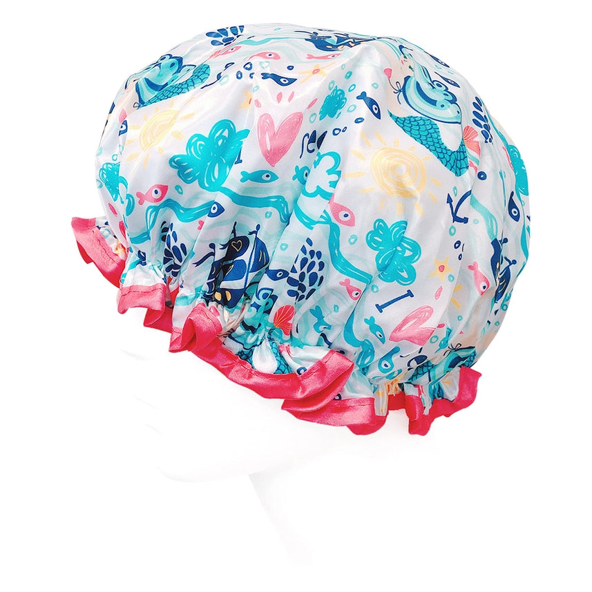 Wrapables Double Layer Waterproof Shower Caps, Dots, Llamas & Ocean Fun (Set of 4)