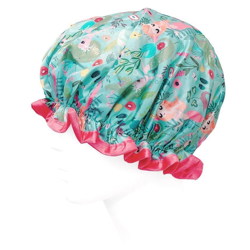 Wrapables Double Layer Waterproof Shower Caps, Dots, Llamas & Ocean Fun (Set of 4)