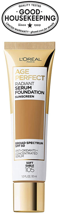 L'OREAL Age Perfect Radiant Serum Foundation with SPF 50, Soft Sable 105
