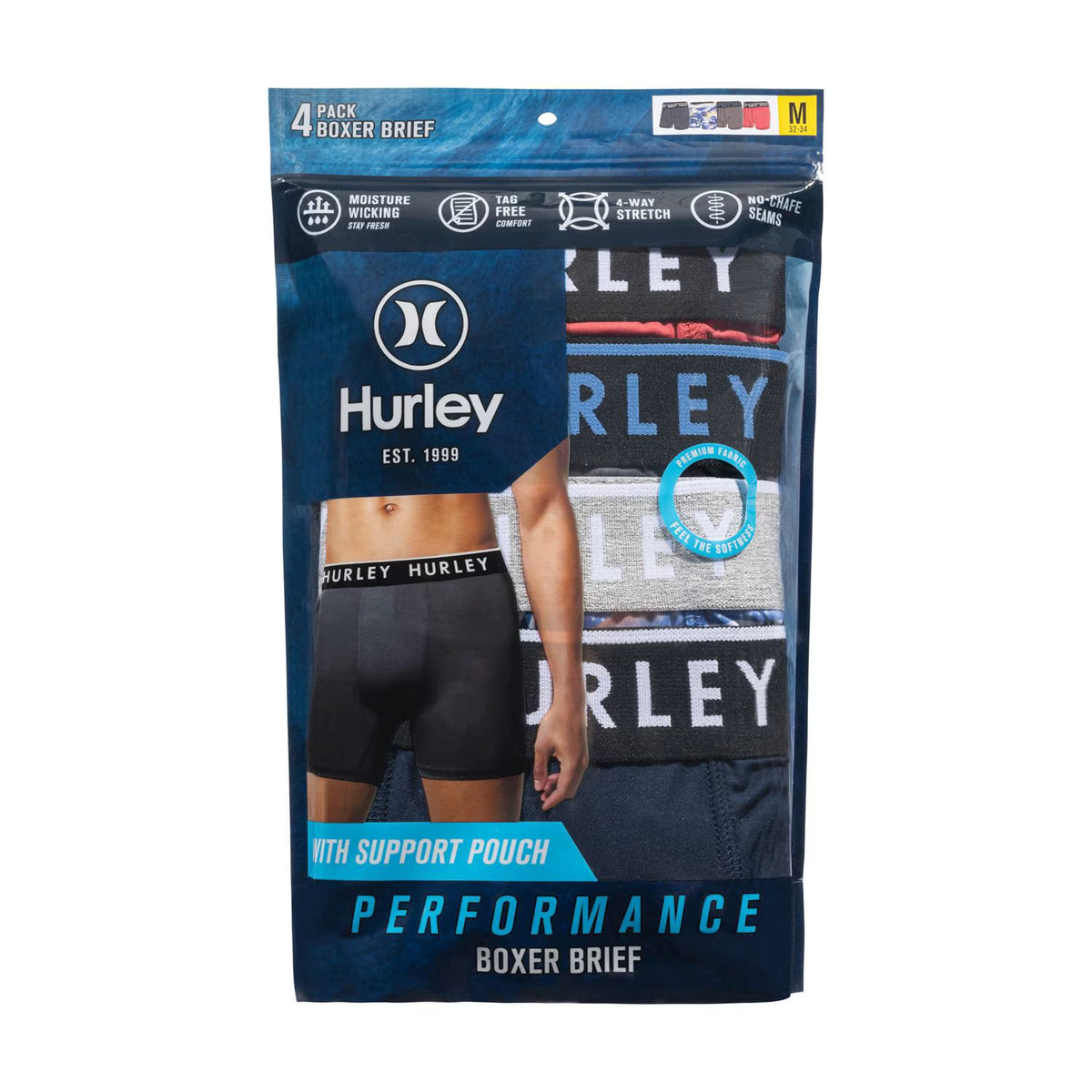Hurley Men's Mens Boxer Brief, Assorted Colors (4-Pack)