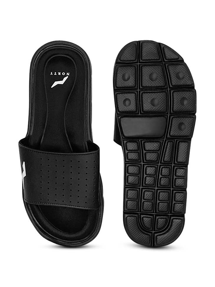 NORTY Mens Memory Foam Slides Adult Male Slide Sandals Black (12132)