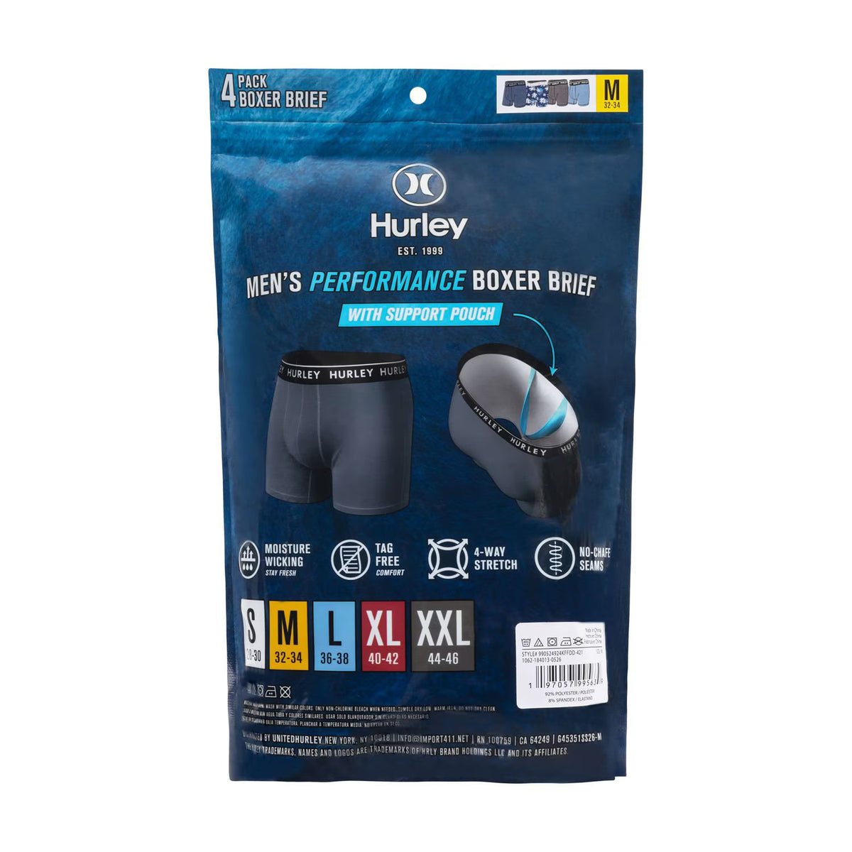 Hurley Men's Mens Boxer Brief, Assorted Colors (4-Pack)