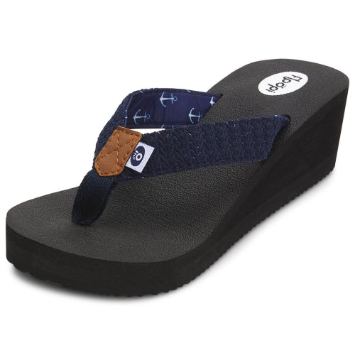 Floopi Womens Anna Wedge Yoga Mat Thong Flip Flop (Navy 519)