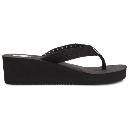 Floopi Womens Anna Wedge Yoga Mat Thong Flip Flop (Black 519