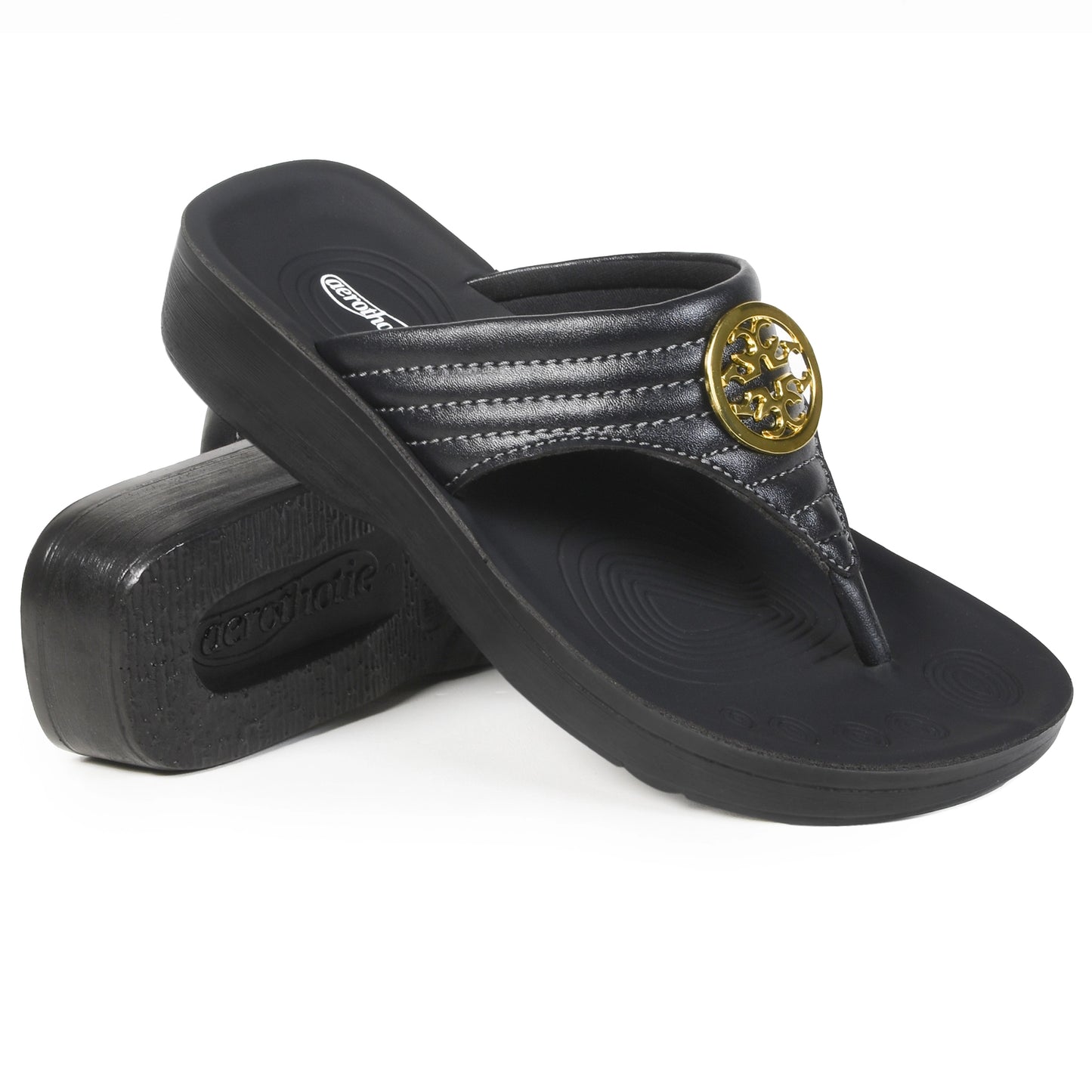 Aerothotic - Women's Walking Thong Sandals, Idelle - Black (L0360)