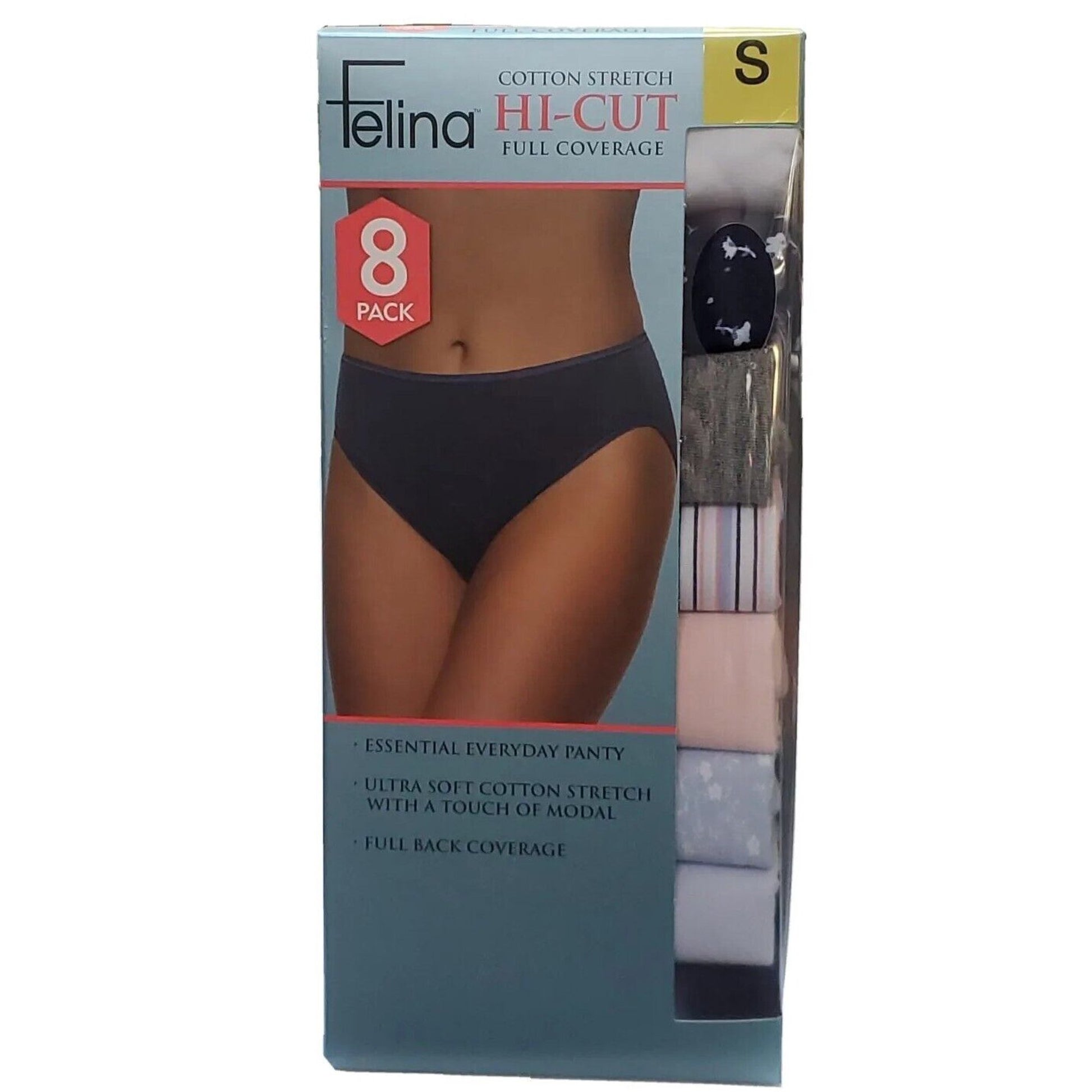 Felina Cotton Full Coverage Hi Cut - Assorted Colors (8-Pack)