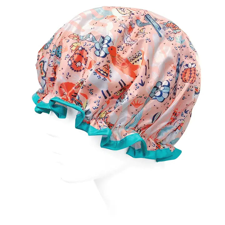 Wrapables Double Layer Waterproof Shower Caps, Dots, Llamas & Ocean Fun (Set of 4)
