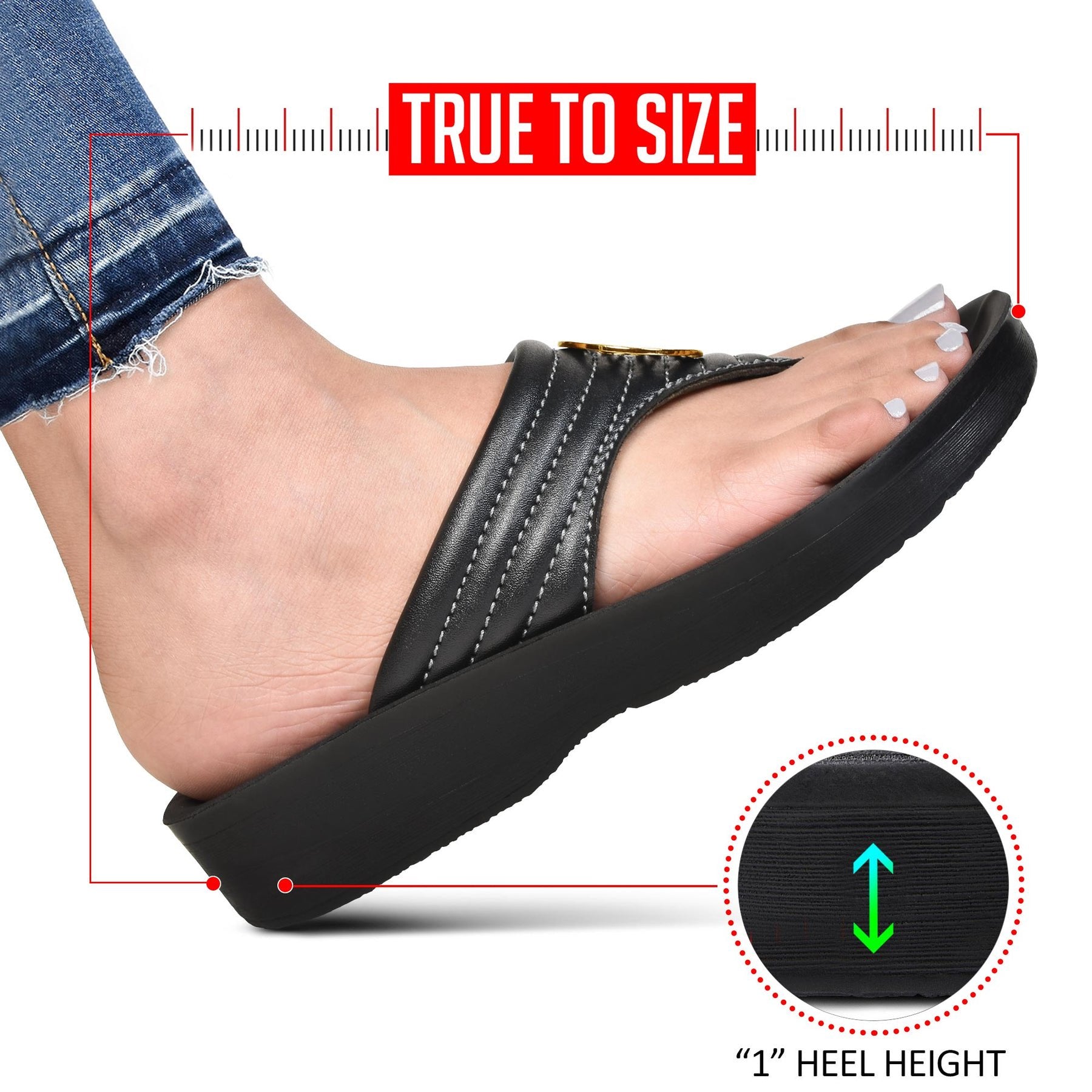 Aerothotic - Women's Walking Thong Sandals, Idelle - Black (L0360)