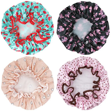 Wrapables Double Layer Waterproof Shower Caps, Dots, Cherries & Kitties (Set of 4)
