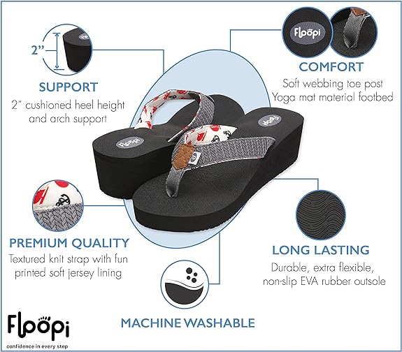 Floopi Womens Anna Wedge Yoga Mat Thong Flip Flop (519)