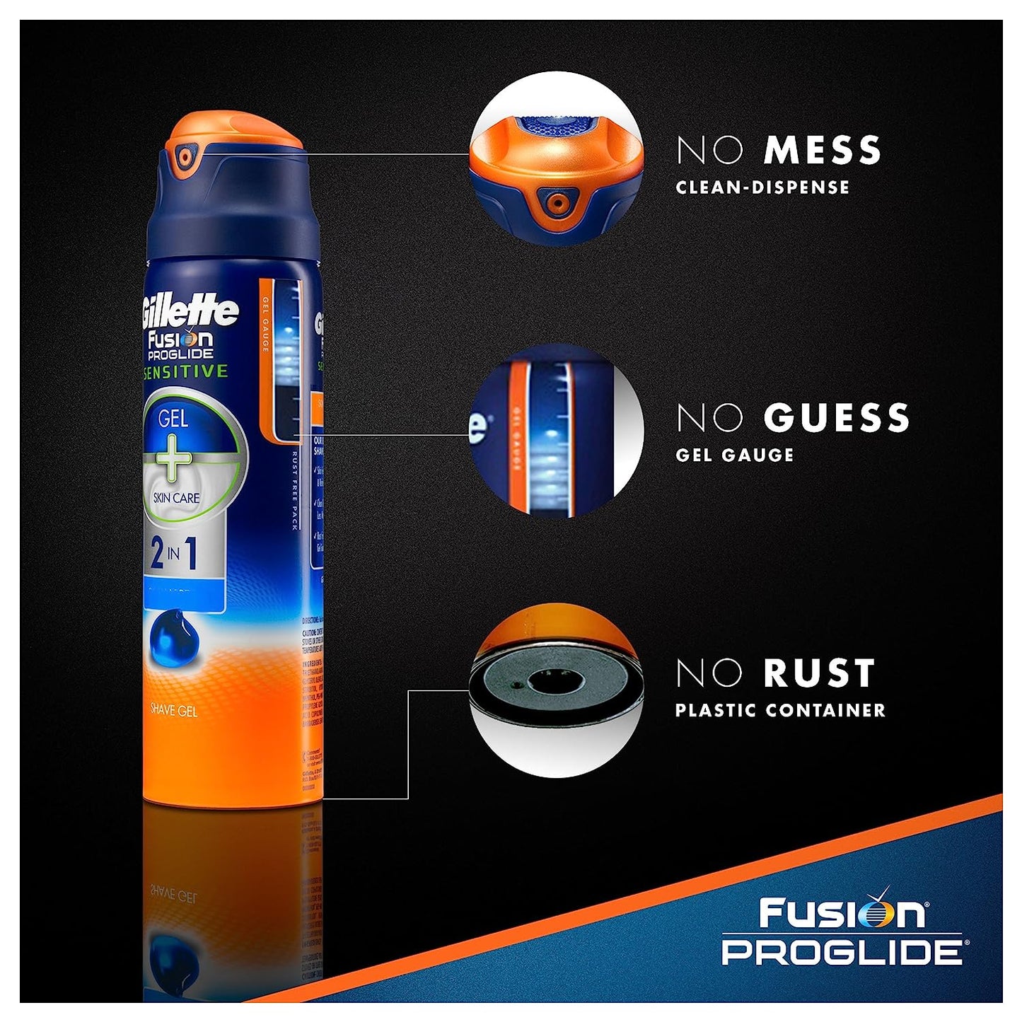Gillette Fusion ProGlide Sensitive 2 in 1 Shave Gel, Ocean Breeze