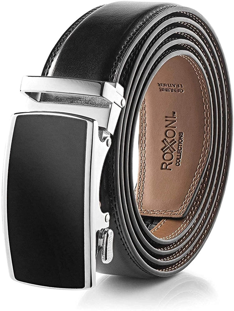Roxoni Ultra Soft Geniune Leather Rachet Rectangular Prism Dress Belt