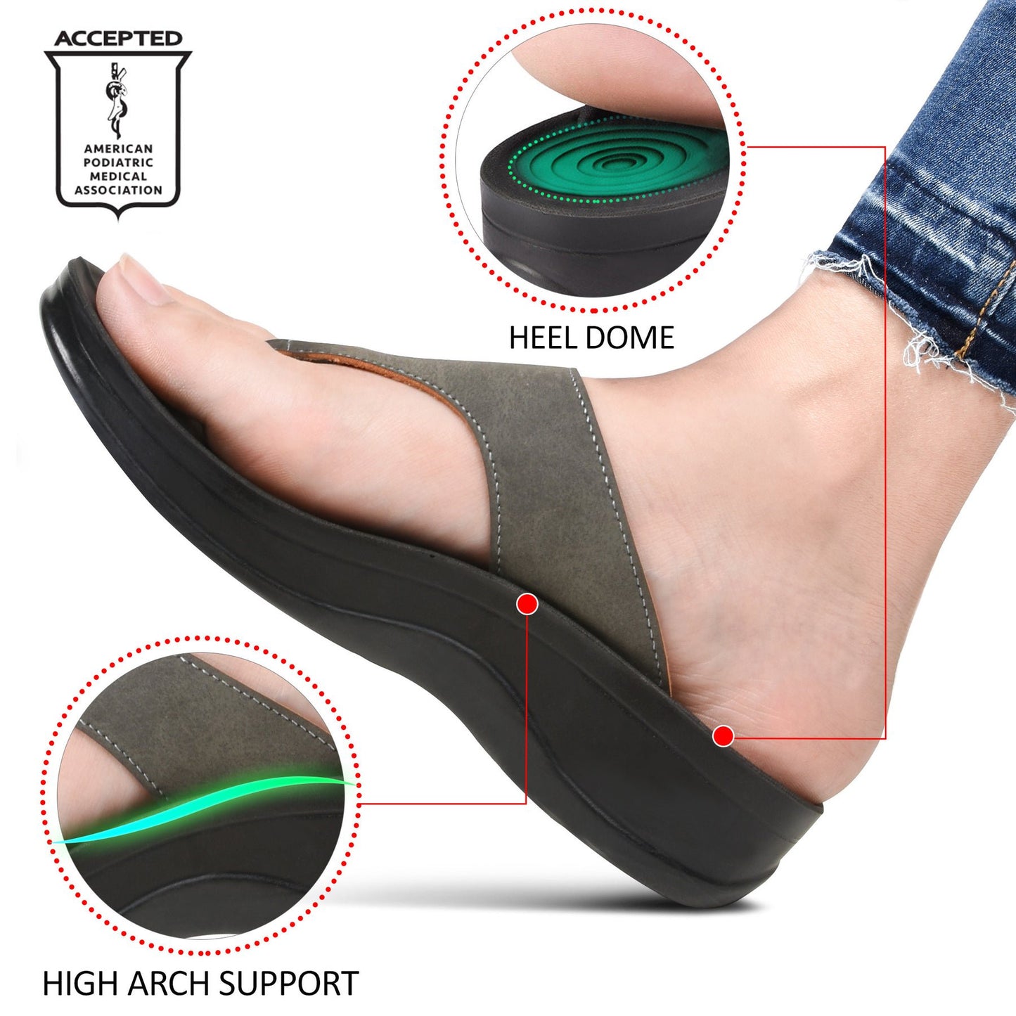 Aerothotic Women's Comfortable Arch Support Sandal, Shale, Grey (L0817)