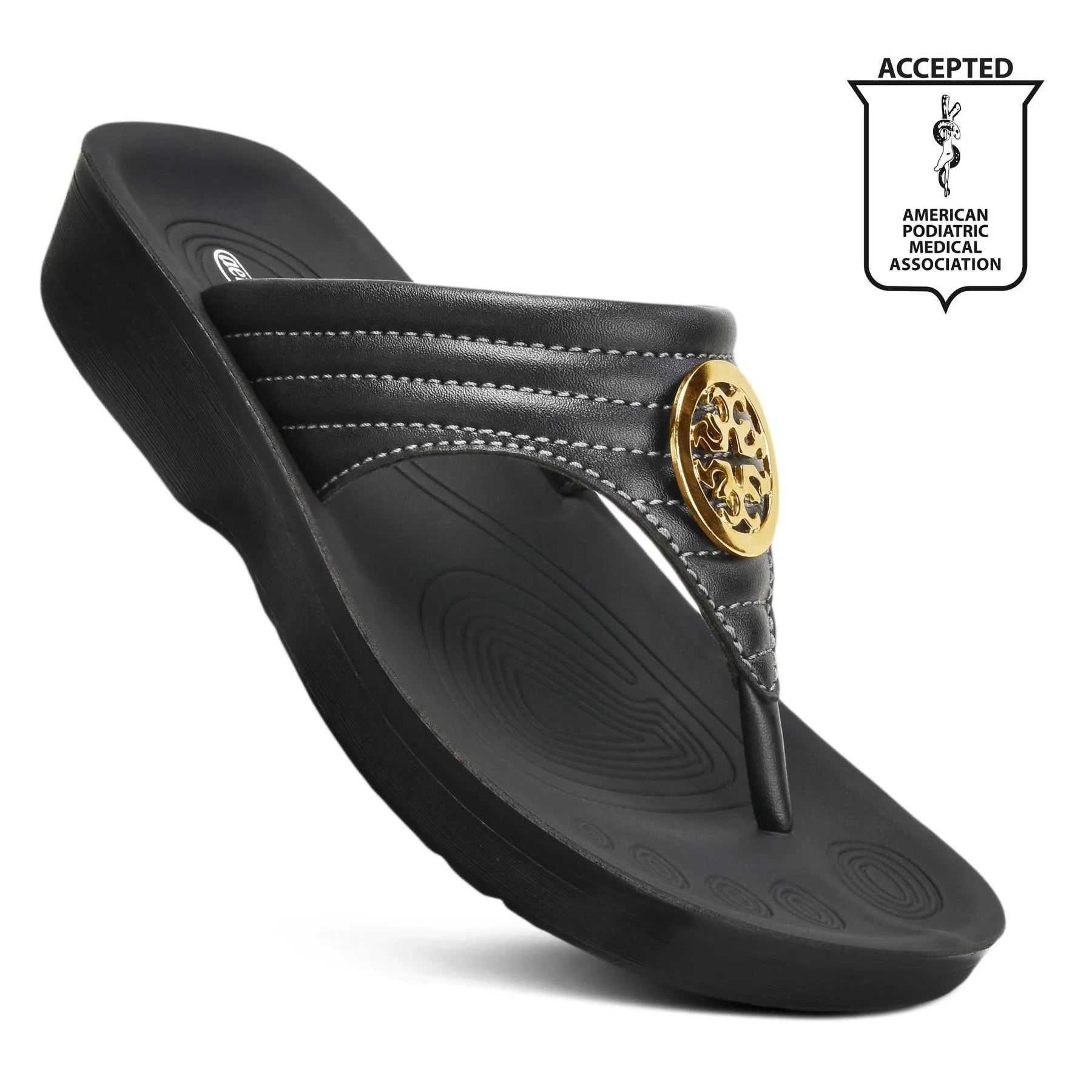 Aerothotic - Women's Walking Thong Sandals, Idelle - Black (L0360)