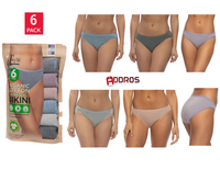 Felina Women's Organic Cotton Stretch Bikini, Assorted Colors (6-Pack)