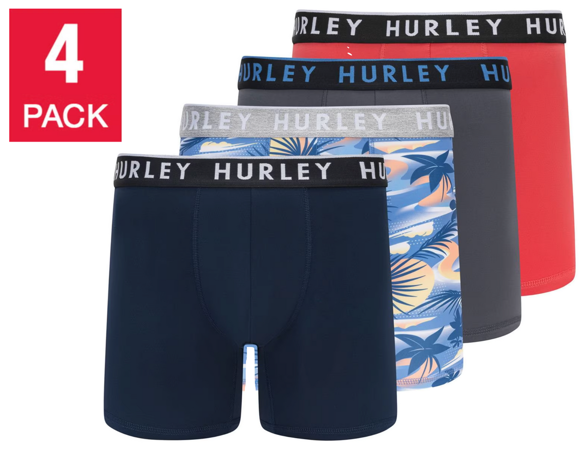 Hurley Men's Mens Boxer Brief, Assorted Colors (4-Pack)