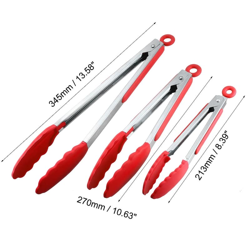 Core Kitchen Stainless Steel Locking Tong, Red (Set of 3)