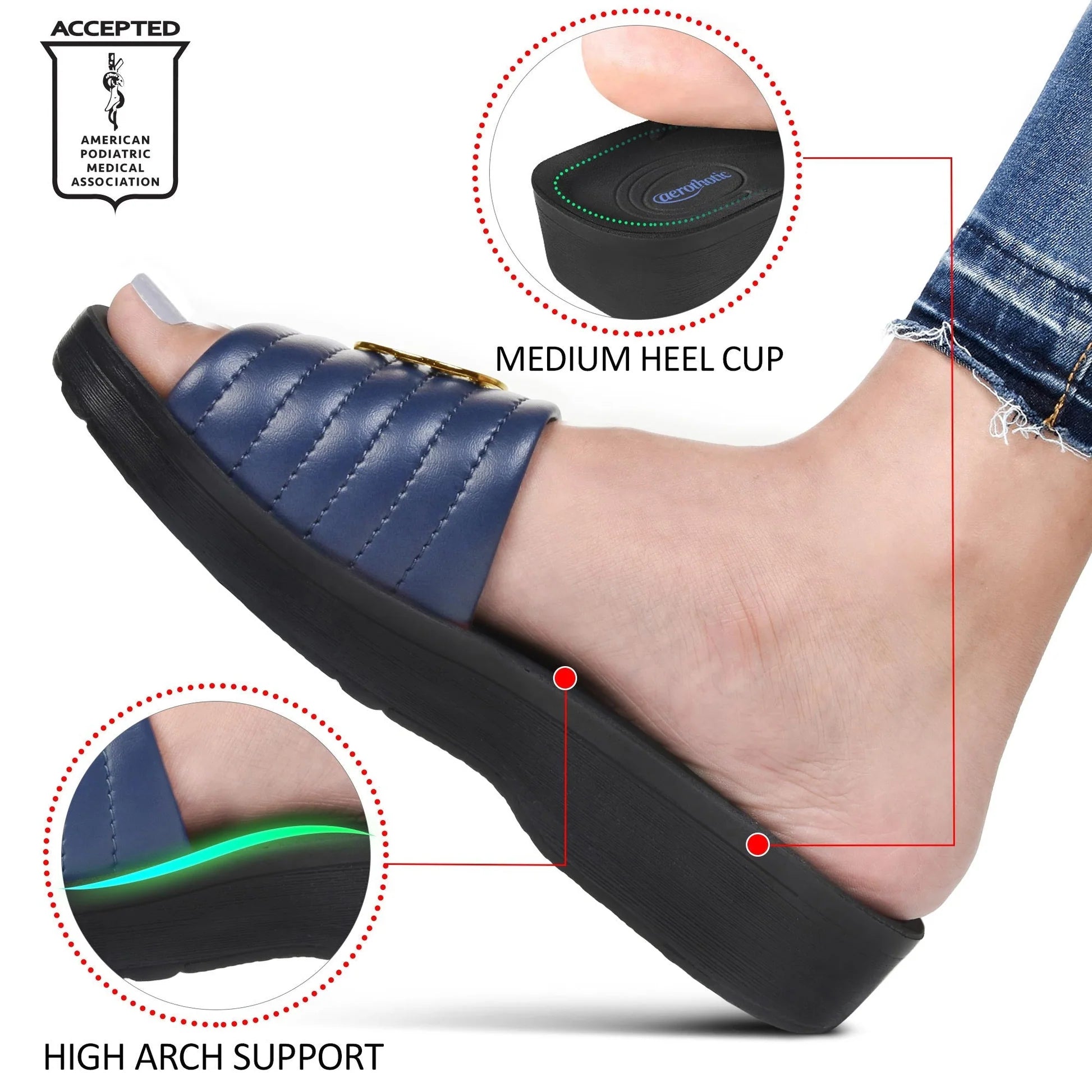 Aerothotic - Orthopedic Casual Slides For Women, OTIS - Navy (L0353)