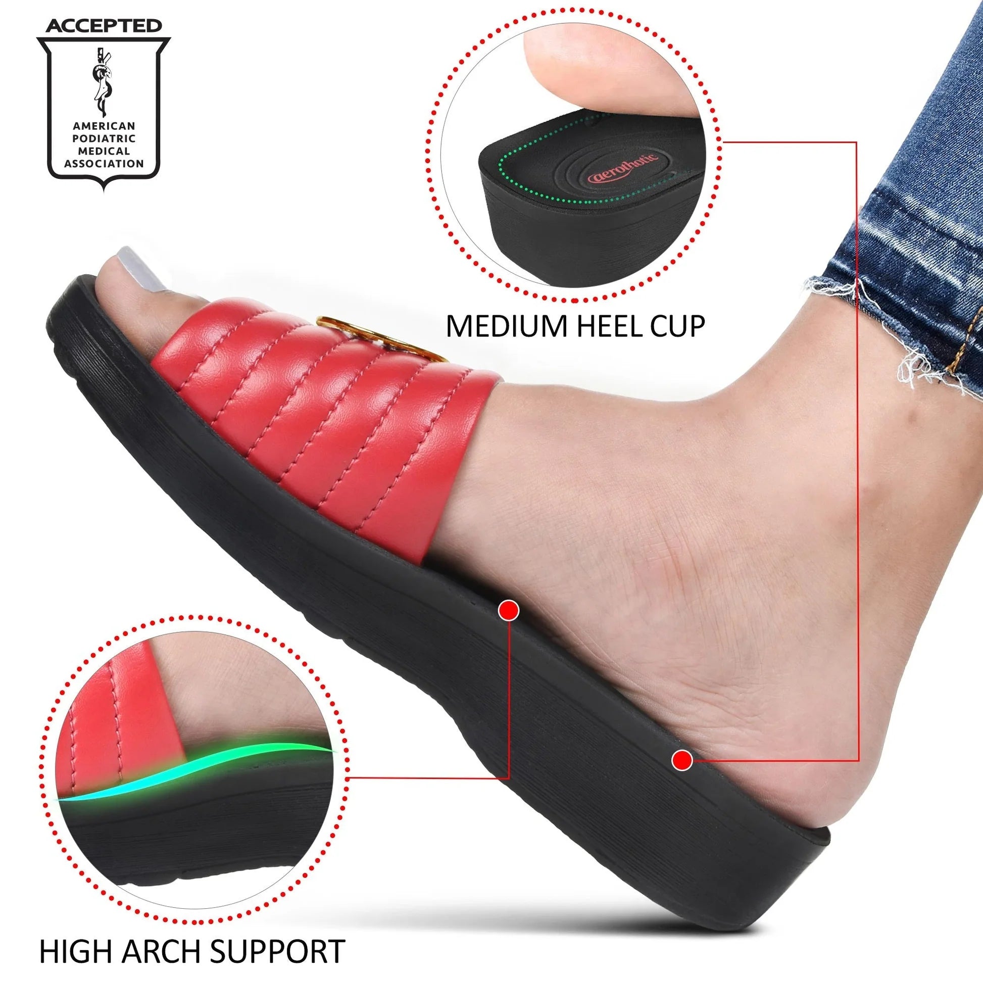 Aerothotic - Orthopedic Casual Slides For Women, OTIS - Red (L0353)