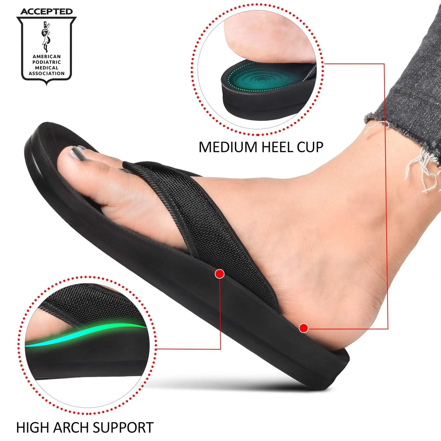 Aerothotic Women's Comfortable Thong Sandal, Enhalus, Black (L0619)