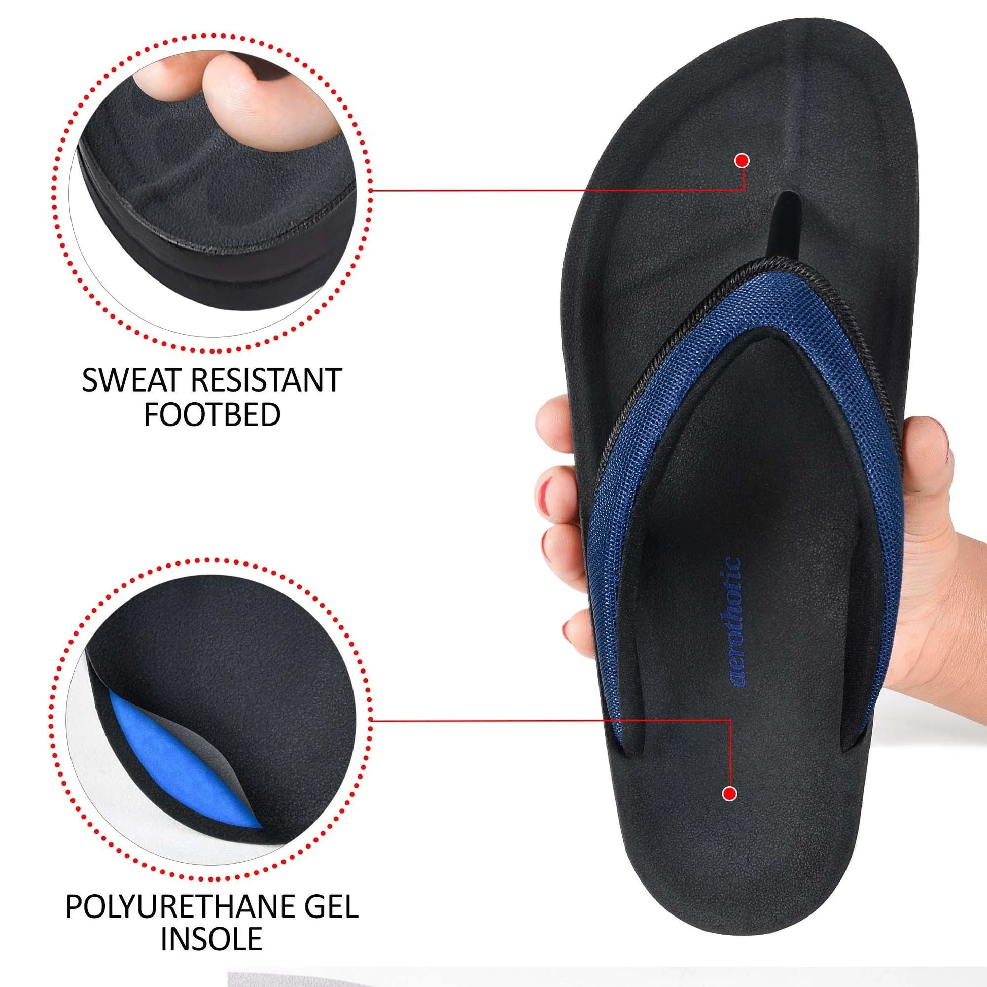 Aerothotic Women's Comfortable Thong Sandal, Enhalus, Navy (L0619)