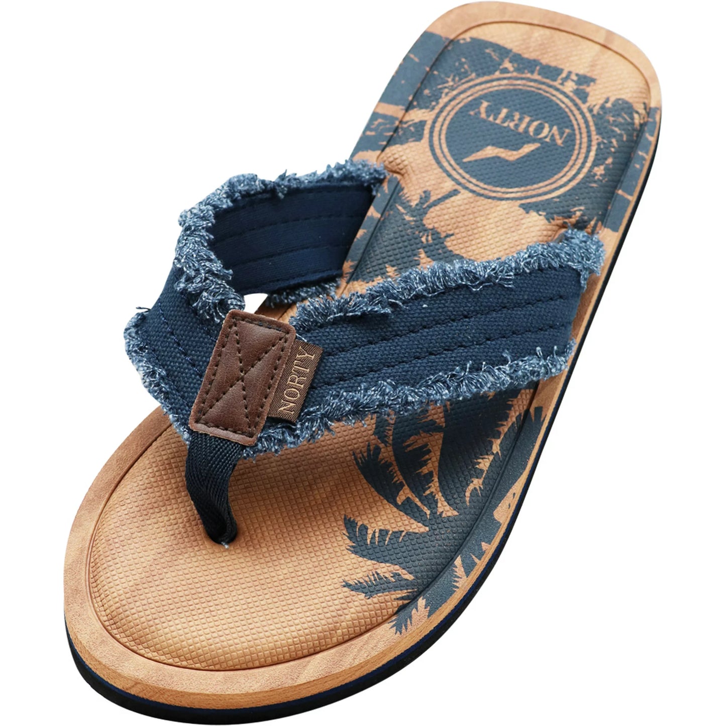 NORTY Mens Flip Flops Adult Male Beach Thong Sandals, Indigo Canvas (13117)