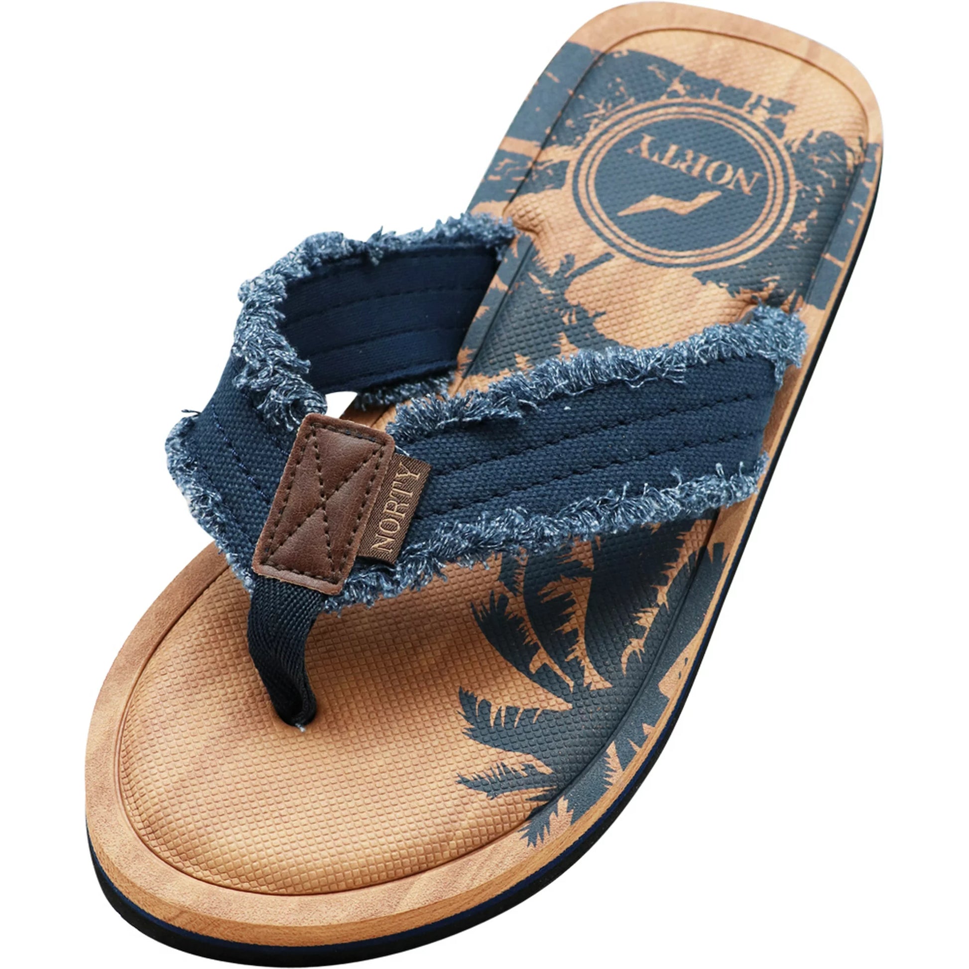 NORTY Mens Flip Flops Adult Male Beach Thong Sandals, Indigo Canvas (13117)