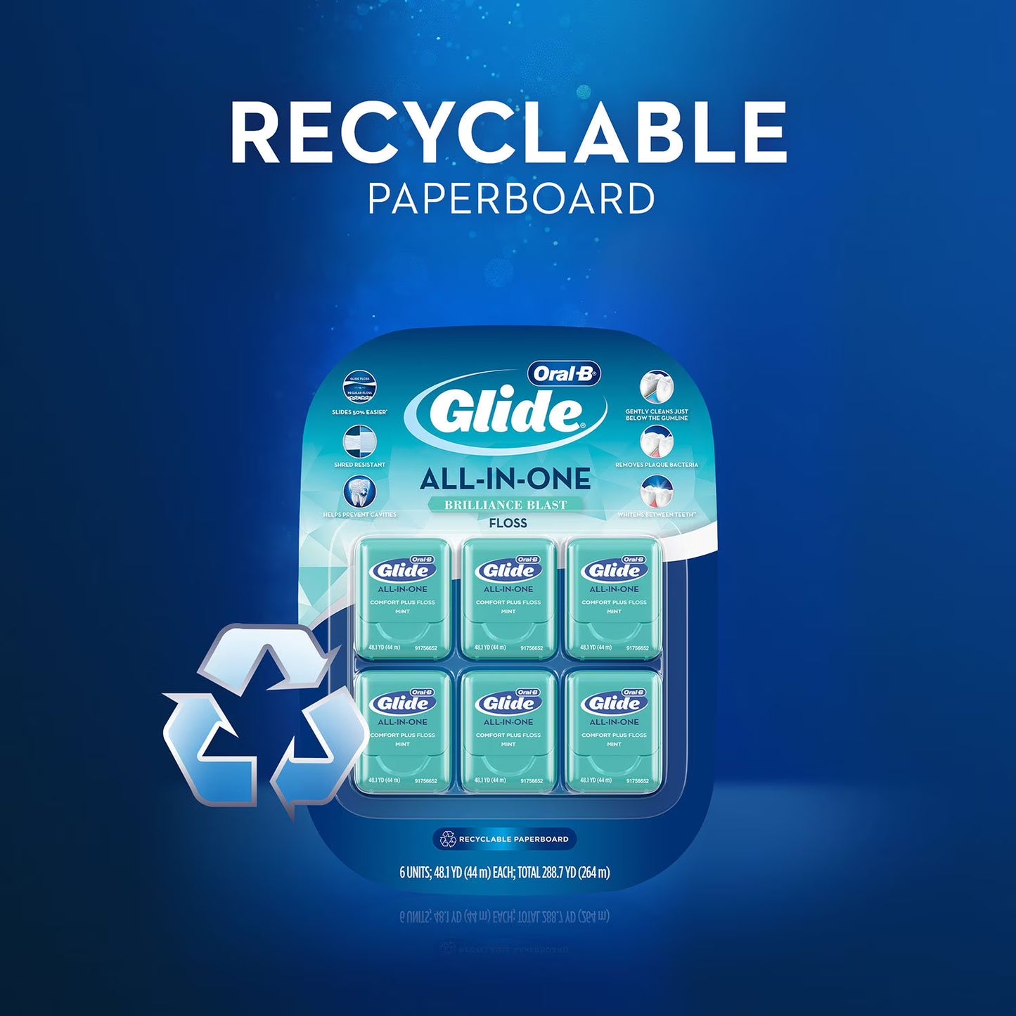 Oral-B Glide All-In-One Mint Flavor Dental Floss, 44 m, (6-Pack)