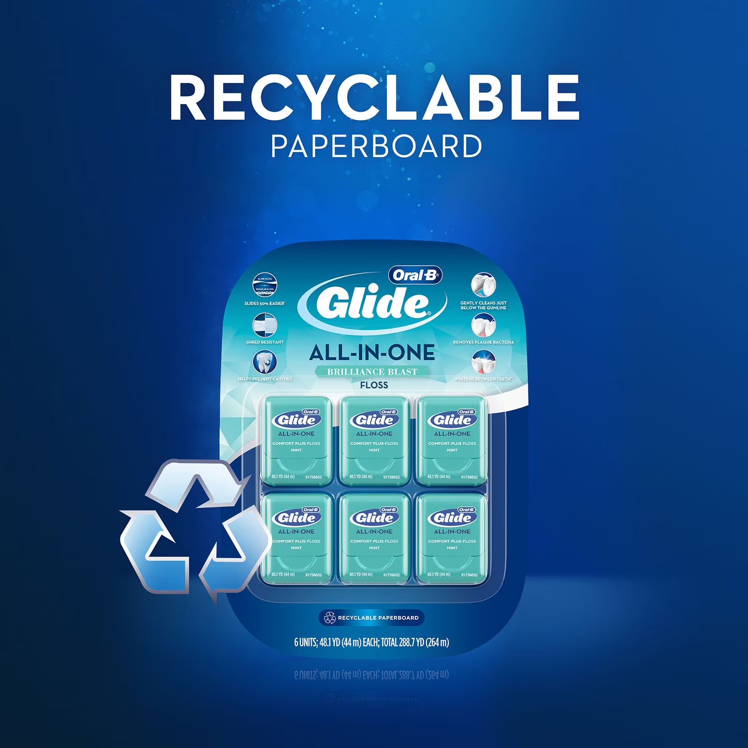Oral-B Glide All-In-One Mint Flavor Dental Floss, 44 m, (6-Pack)