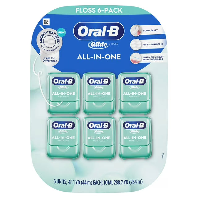 Oral-B Glide All-In-One Mint Flavor Dental Floss, 44 m, (6-Pack)