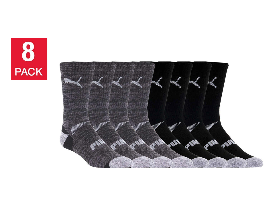 PUMA Mens Crew Socks Moisture Control, Black (8-Pair)