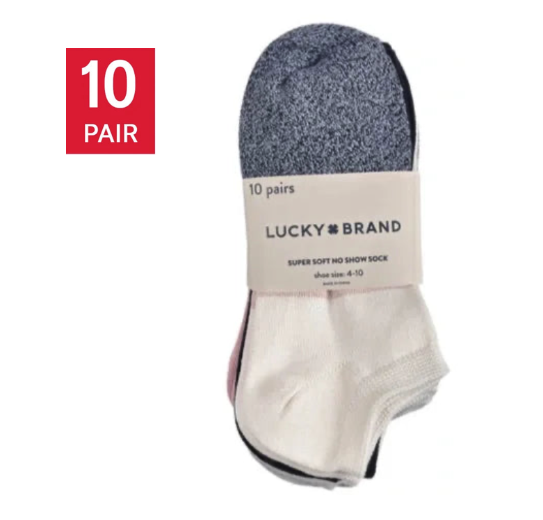 Lucky Brand Womens Soft No Show Sock, (10-Pair) assorted