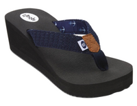 Floopi Womens Anna Wedge Yoga Mat Thong Flip Flop (Navy 519)