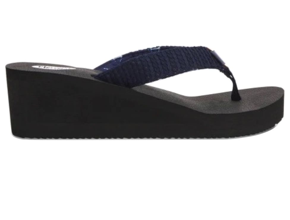 Floopi Womens Anna Wedge Yoga Mat Thong Flip Flop (Navy 519)