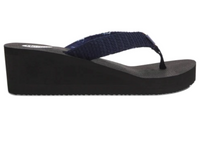 Floopi Womens Anna Wedge Yoga Mat Thong Flip Flop (Navy 519)