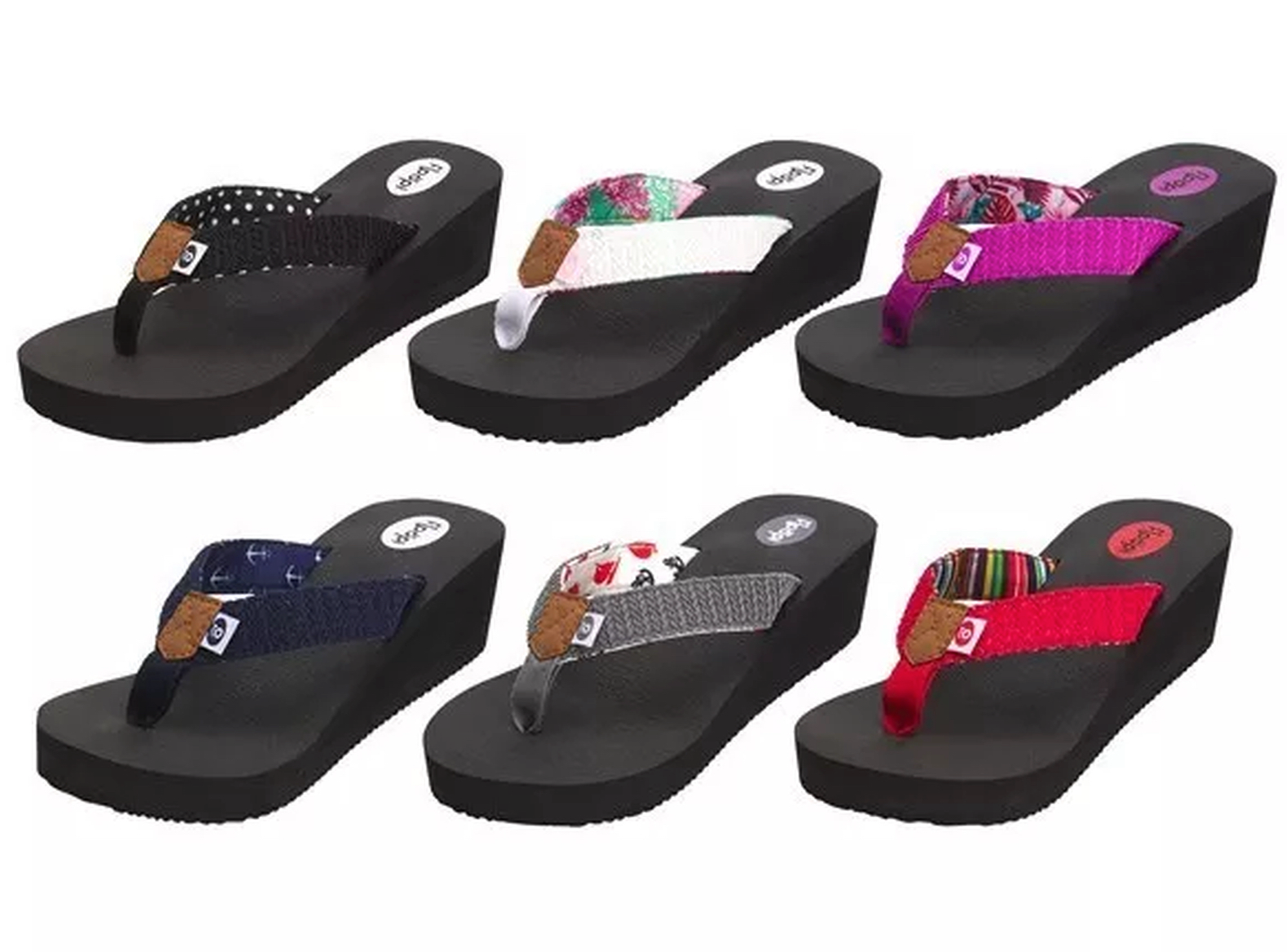 Floopi Womens Anna Wedge Yoga Mat Thong Flip Flop (White/Coral Nature 519)