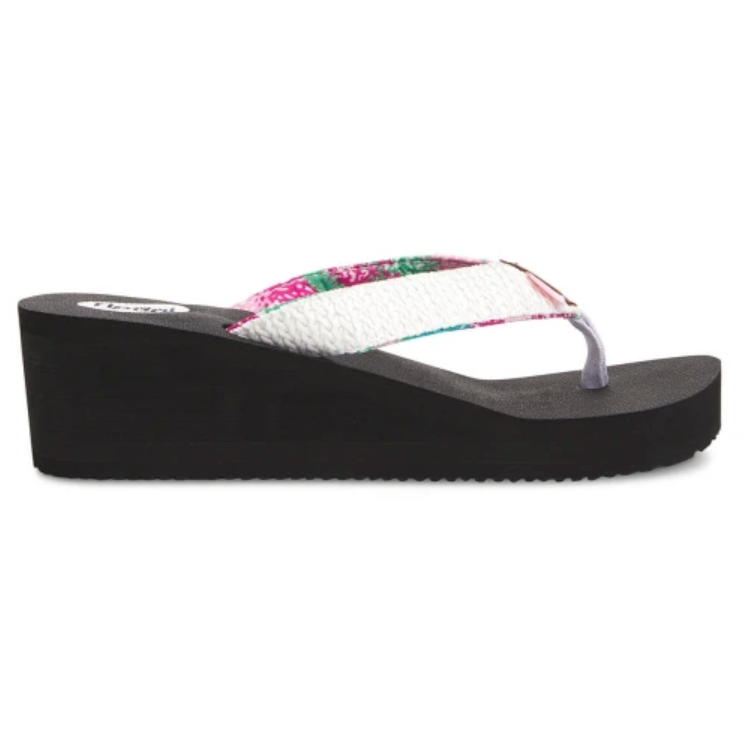 Floopi Womens Anna Wedge Yoga Mat Thong Flip Flop (White/Coral Nature 519)