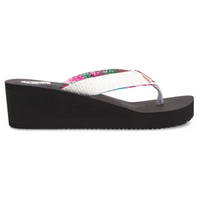 Floopi Womens Anna Wedge Yoga Mat Thong Flip Flop (White/Coral Nature 519)
