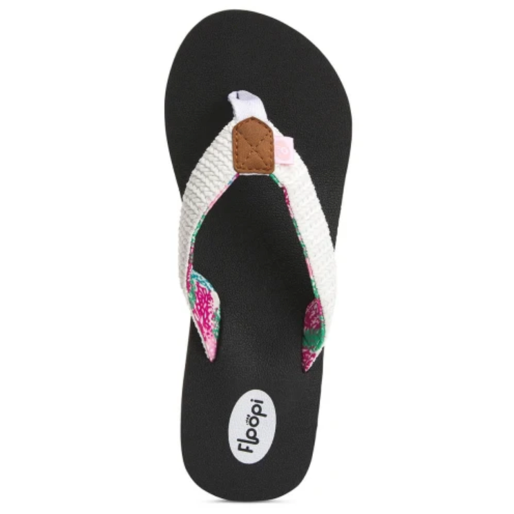 Floopi Womens Anna Wedge Yoga Mat Thong Flip Flop (White/Coral Nature 519)